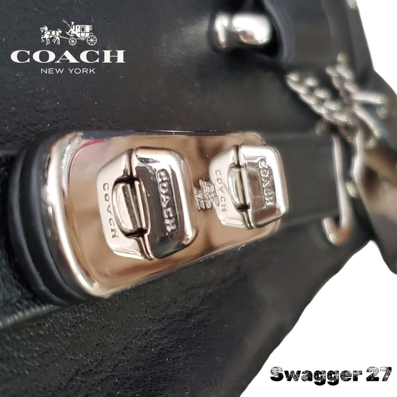Coach Swagger 27 Black & Chalk Crossbody Satchel, Hang Tags & Original Crossbody - Picture 16 of 17